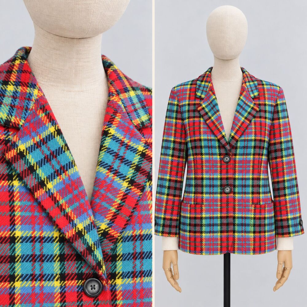 Vintage Laurel Escada Multicolor Plaid Blazer Size Small